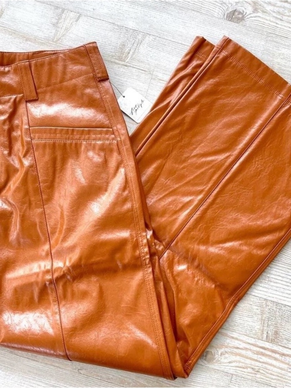 Free People Glossy Faux Leather Wide-Leg Pants in Burnt Orange